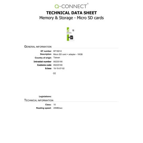 Scheda di memoria Q-Connect Micro SDHC 16 GB KF16012